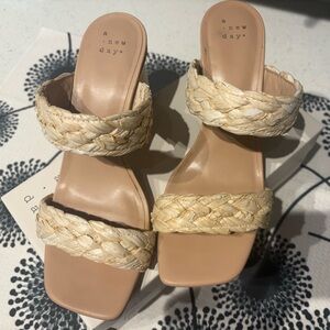 Women's Beige Block Heel Sandals